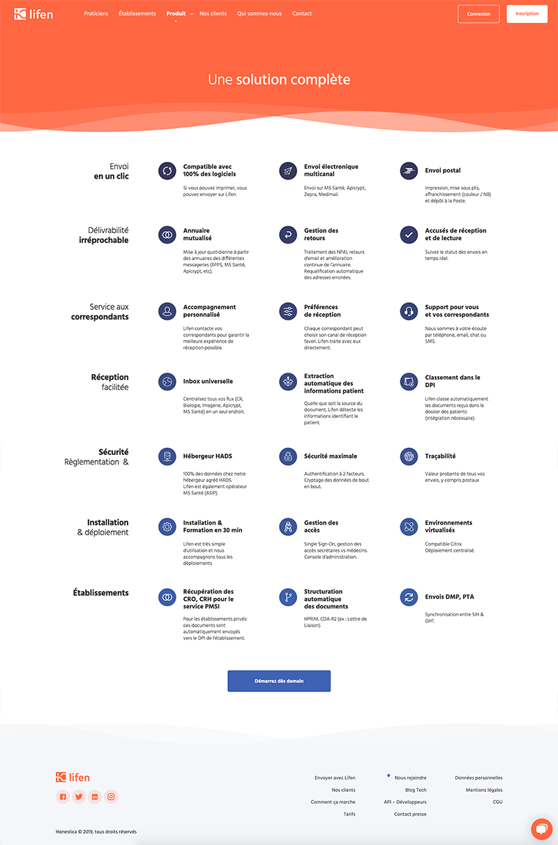Captude la page Fonctionnalités